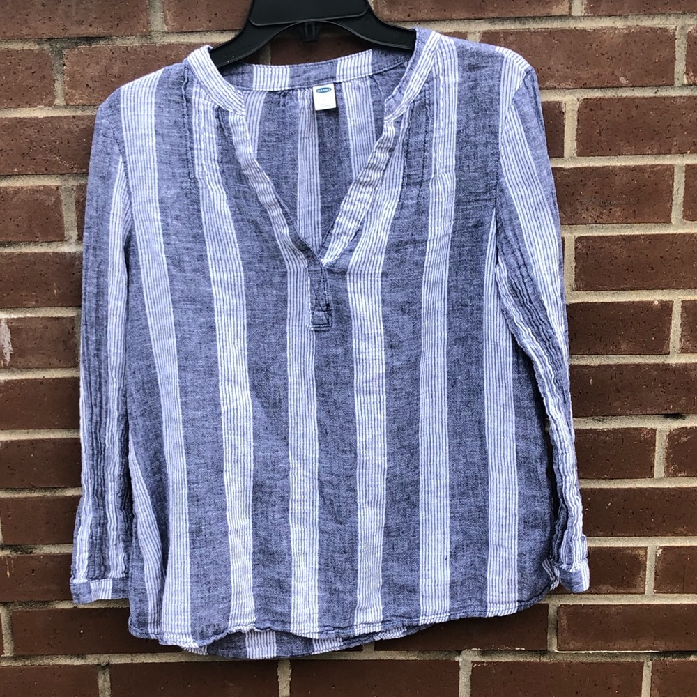 Old Navy Blue Striped Linen Blouse